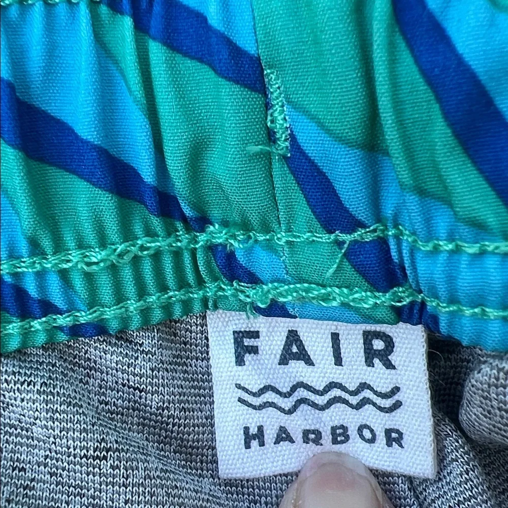 Fair Harbor Men's Blue Wave Design Lined Swim Trunks Size L